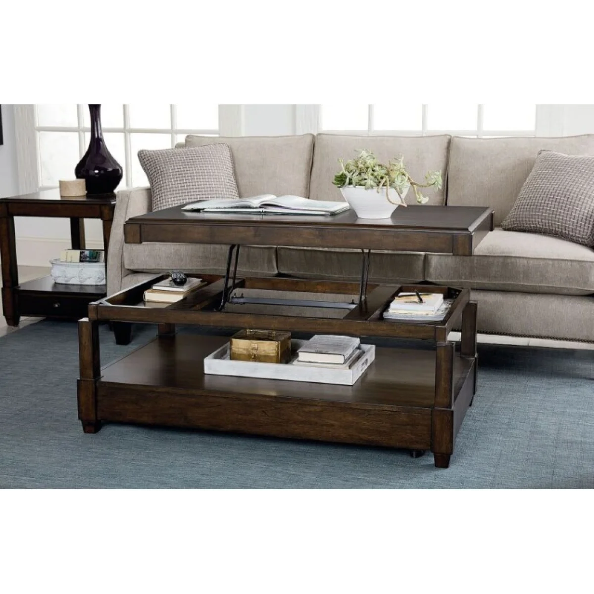 Halsey Rectangular Lift Top Coffee Table Cocktail & Coffee Tables Brown 7