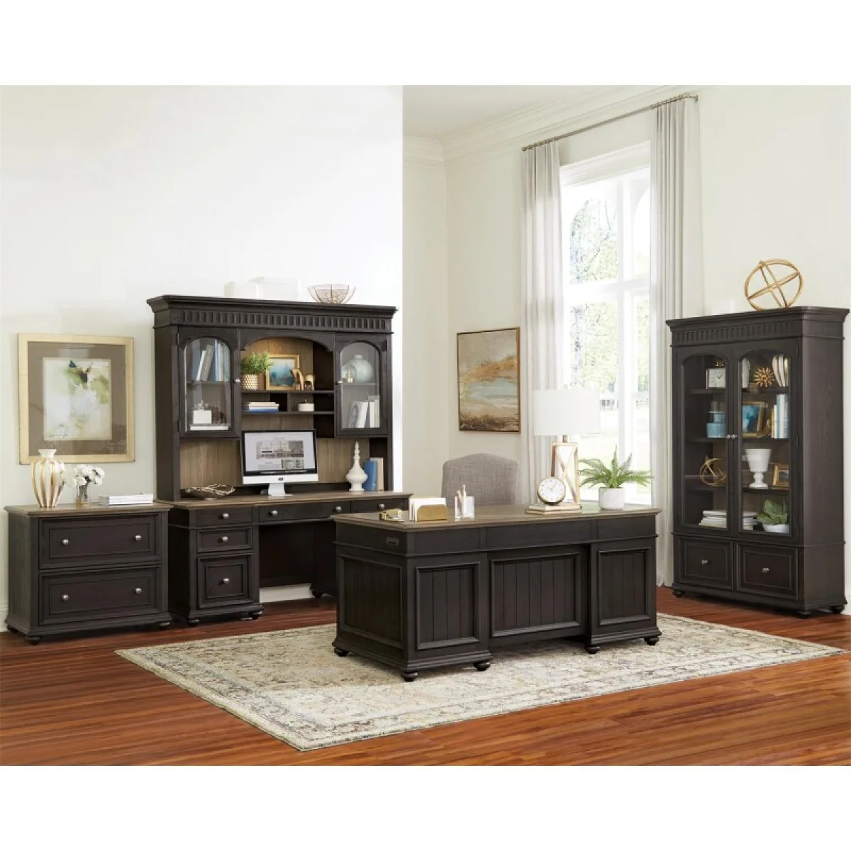 Lateral File Cabinet Office Storage Antique Oak/matte Black 4