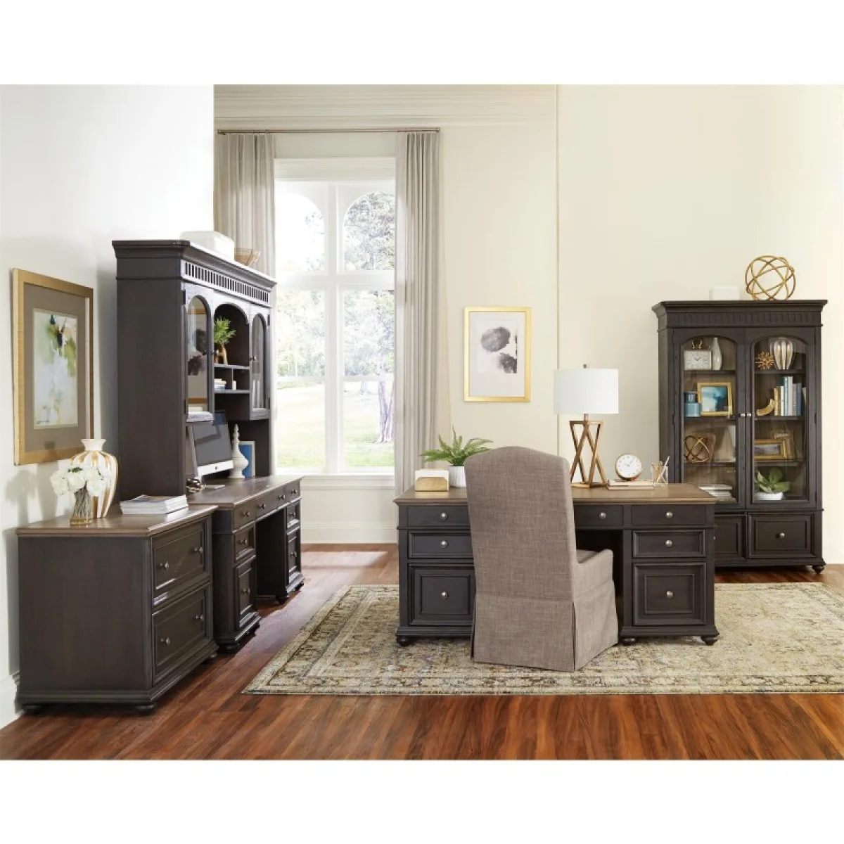 Lateral File Cabinet Office Storage Antique Oak/matte Black 7