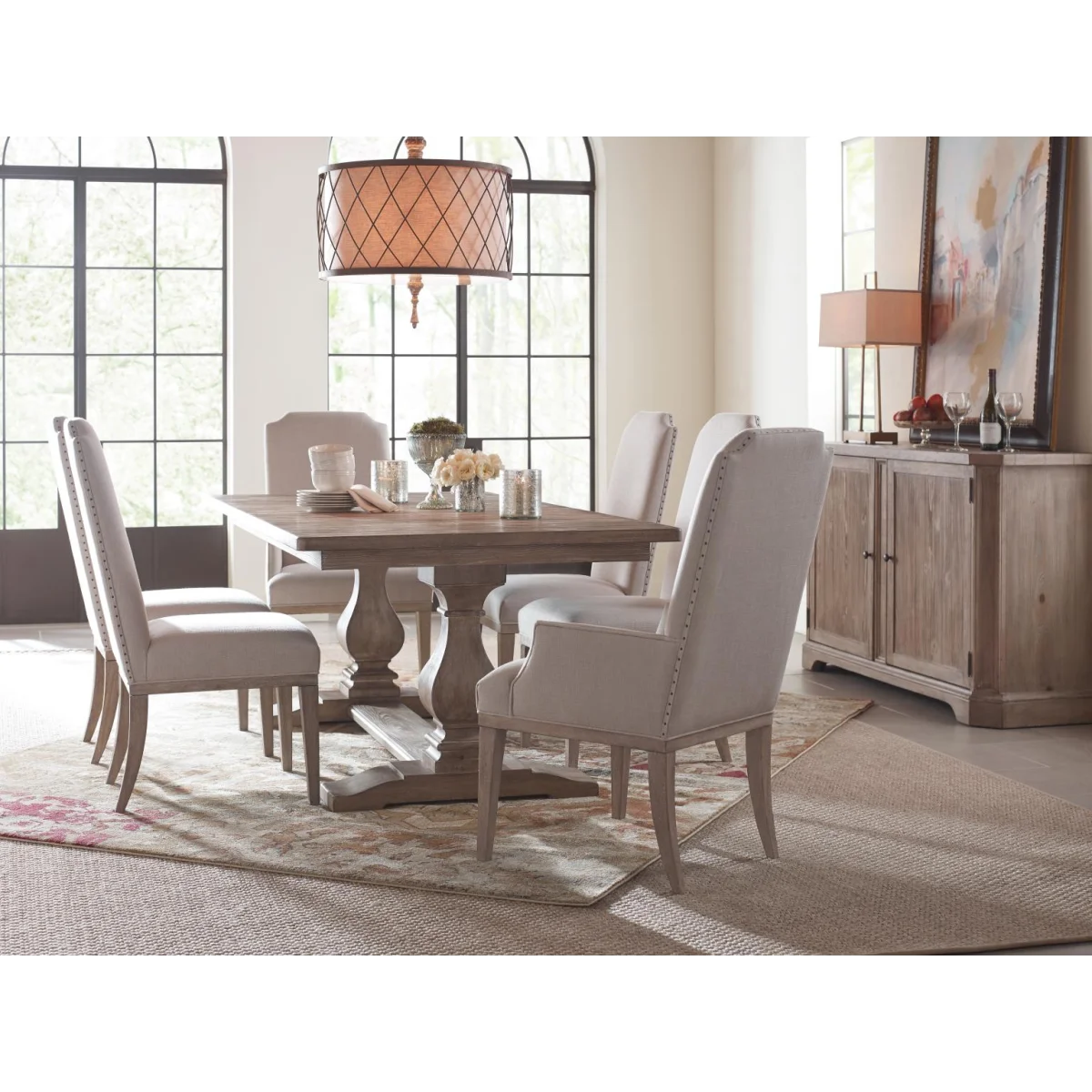 Complete Rect. Trestle Table Dining Sets Brown 6
