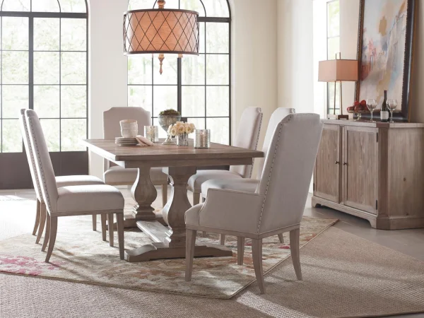 Complete Rect. Trestle Table Dining Sets Brown 17