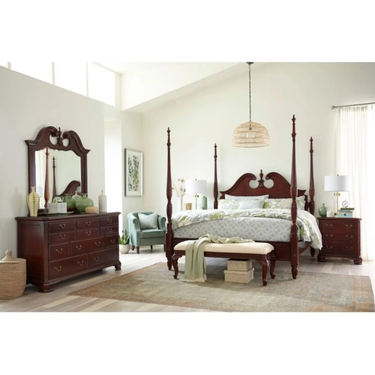 Cherry Grove Pediment Poster King Bed Complete Beds American Drew 4