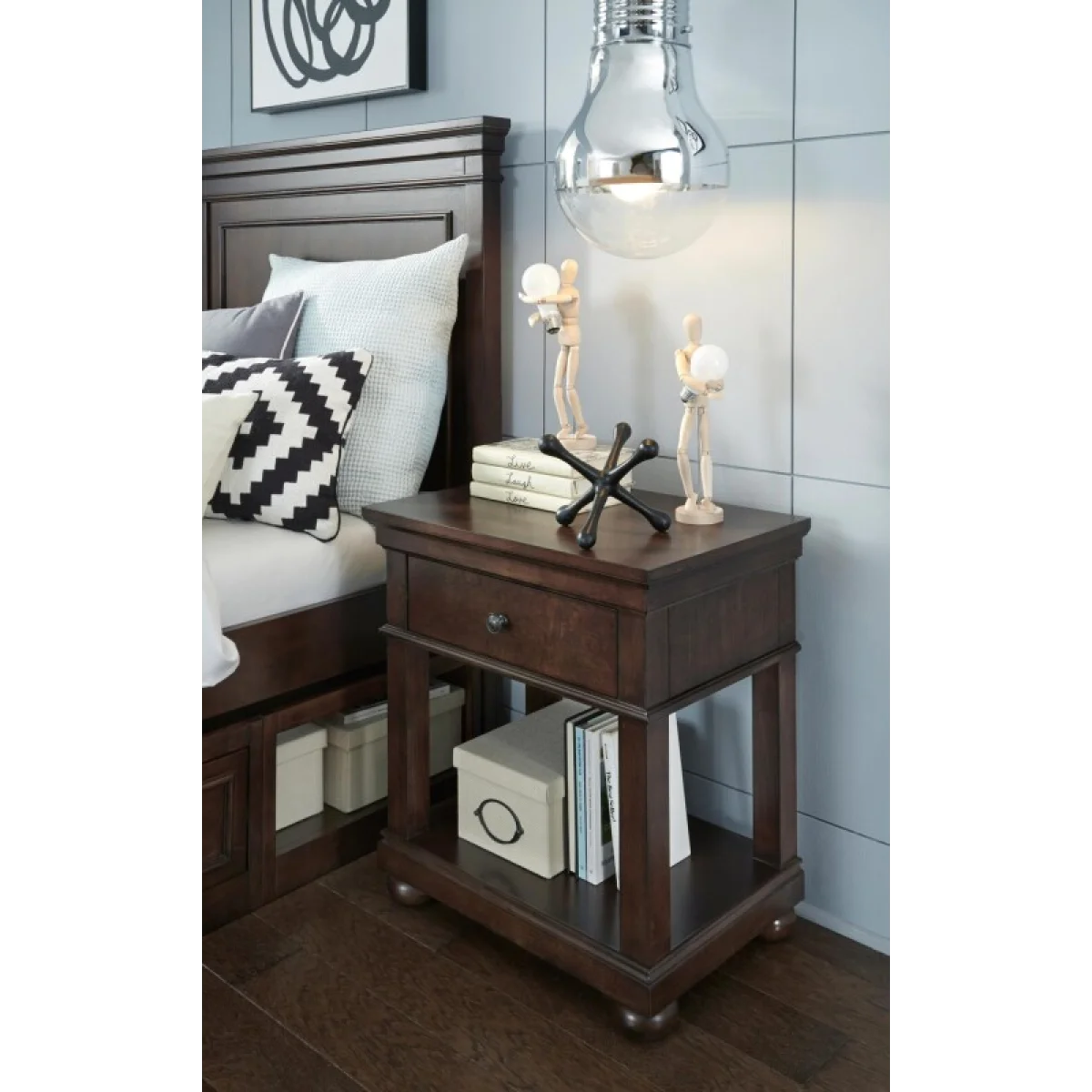 Open Night Stand Cherry Finish Youth Nightstands Brown 8