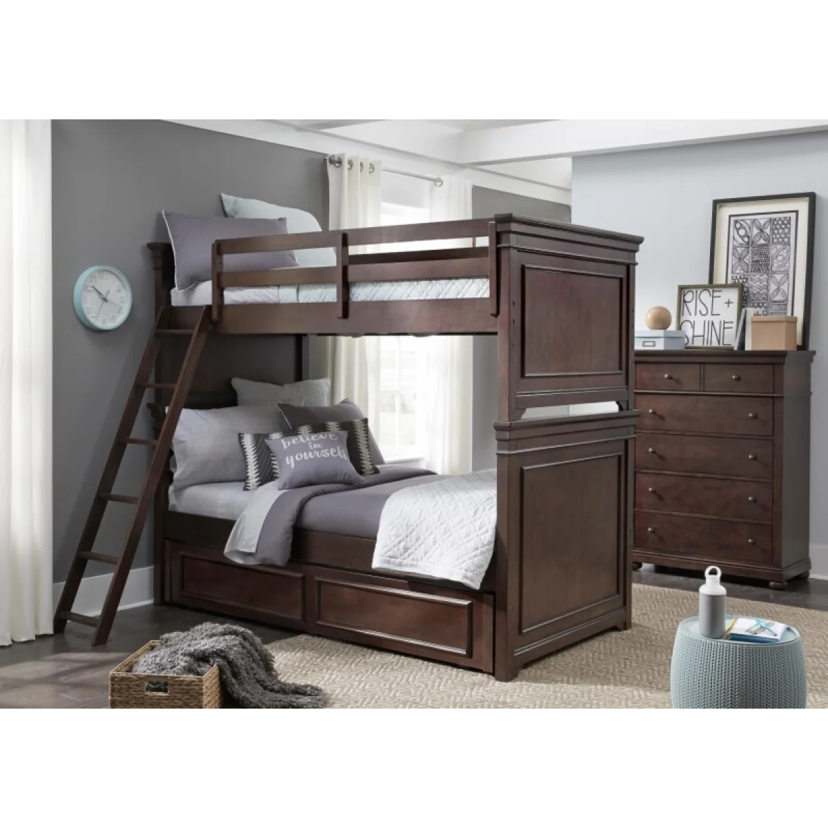 Complete Twin Over Twin Bunk 33 33 Cherry Finish Youth Beds Brown 7