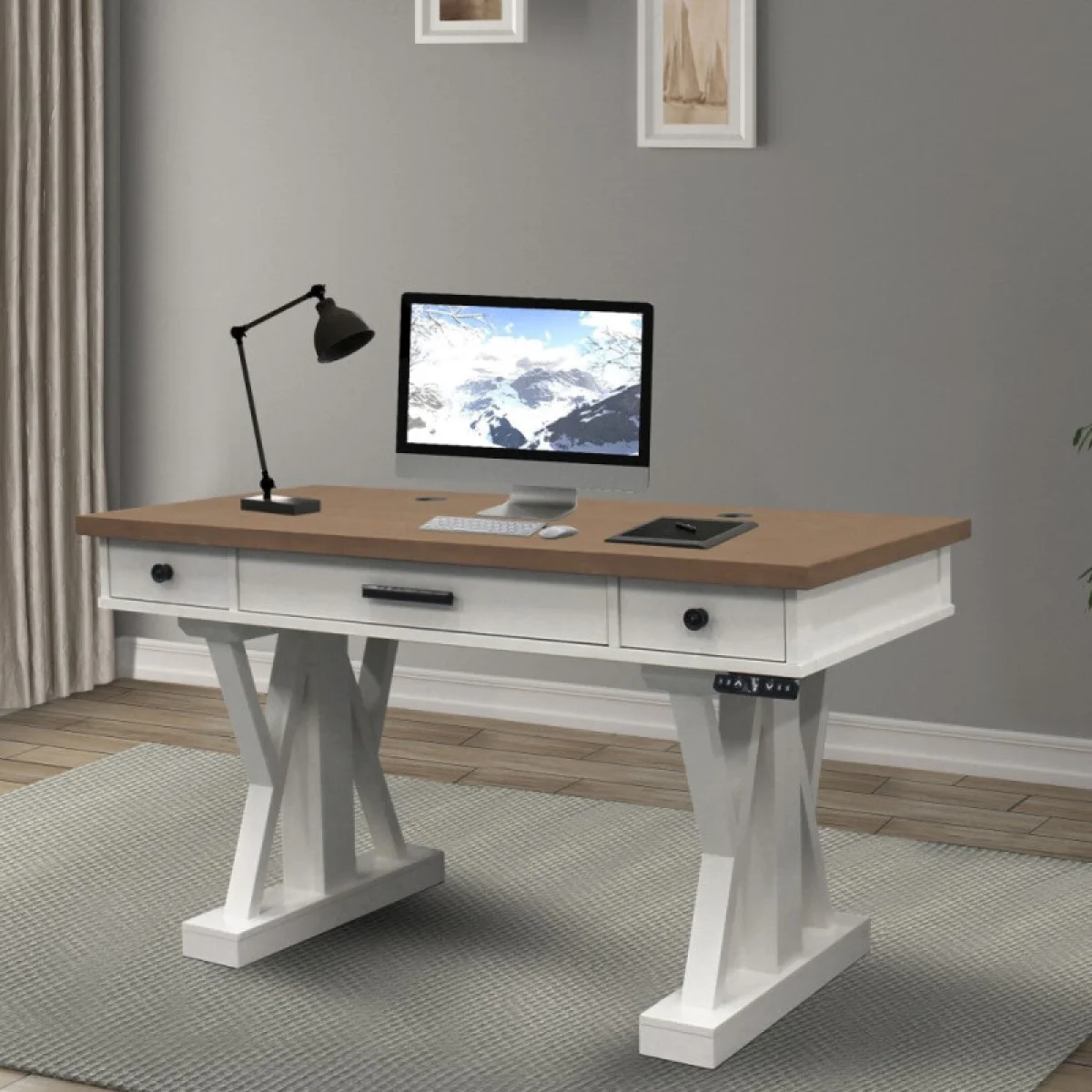 Americana Modern – Cotton 56 In. Power Lift Desk (from 23 In. To 48.5 In.) (ame#256t And Lift#200wht) Desks Cotton 4