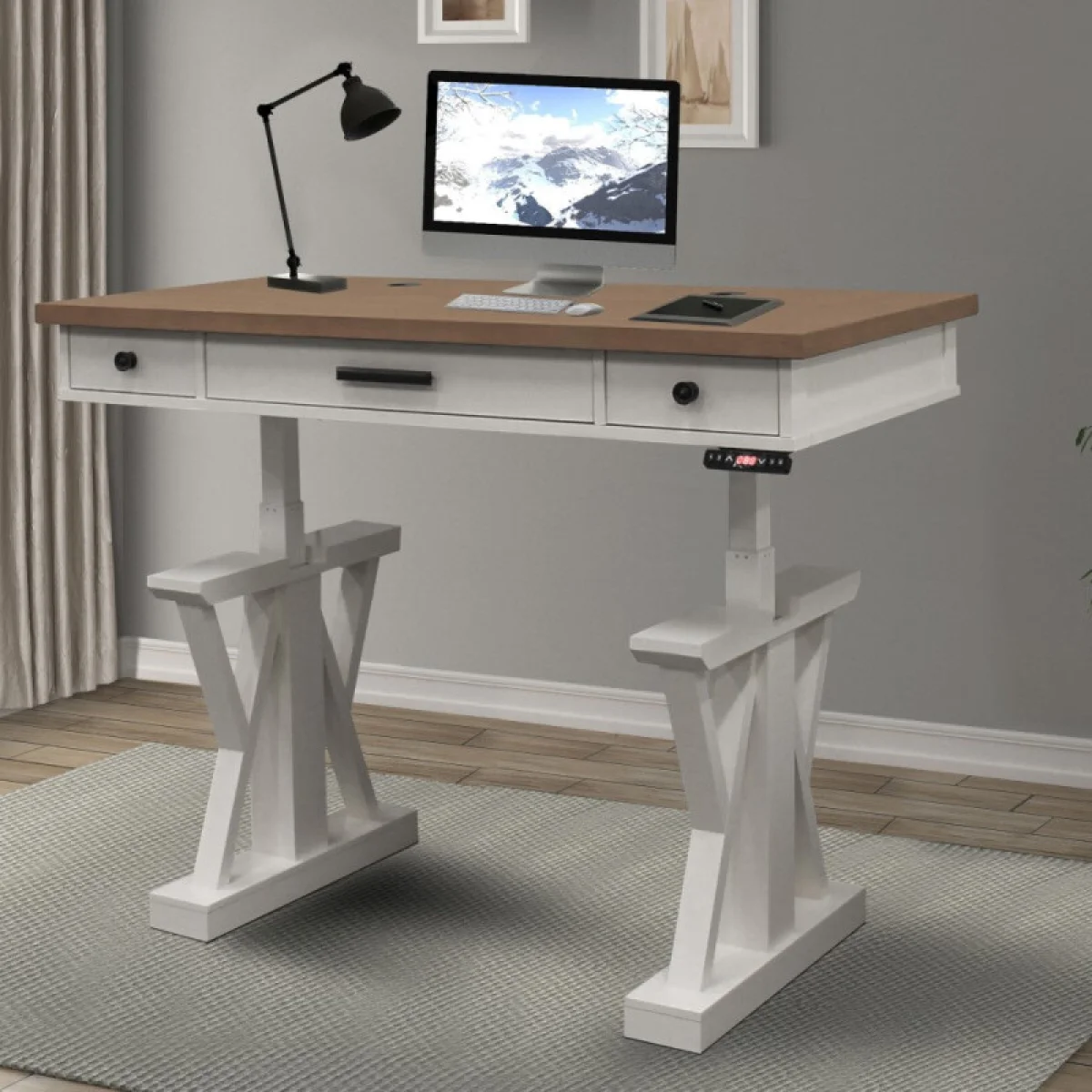 Americana Modern – Cotton 56 In. Power Lift Desk (from 23 In. To 48.5 In.) (ame#256t And Lift#200wht) Desks Cotton 6