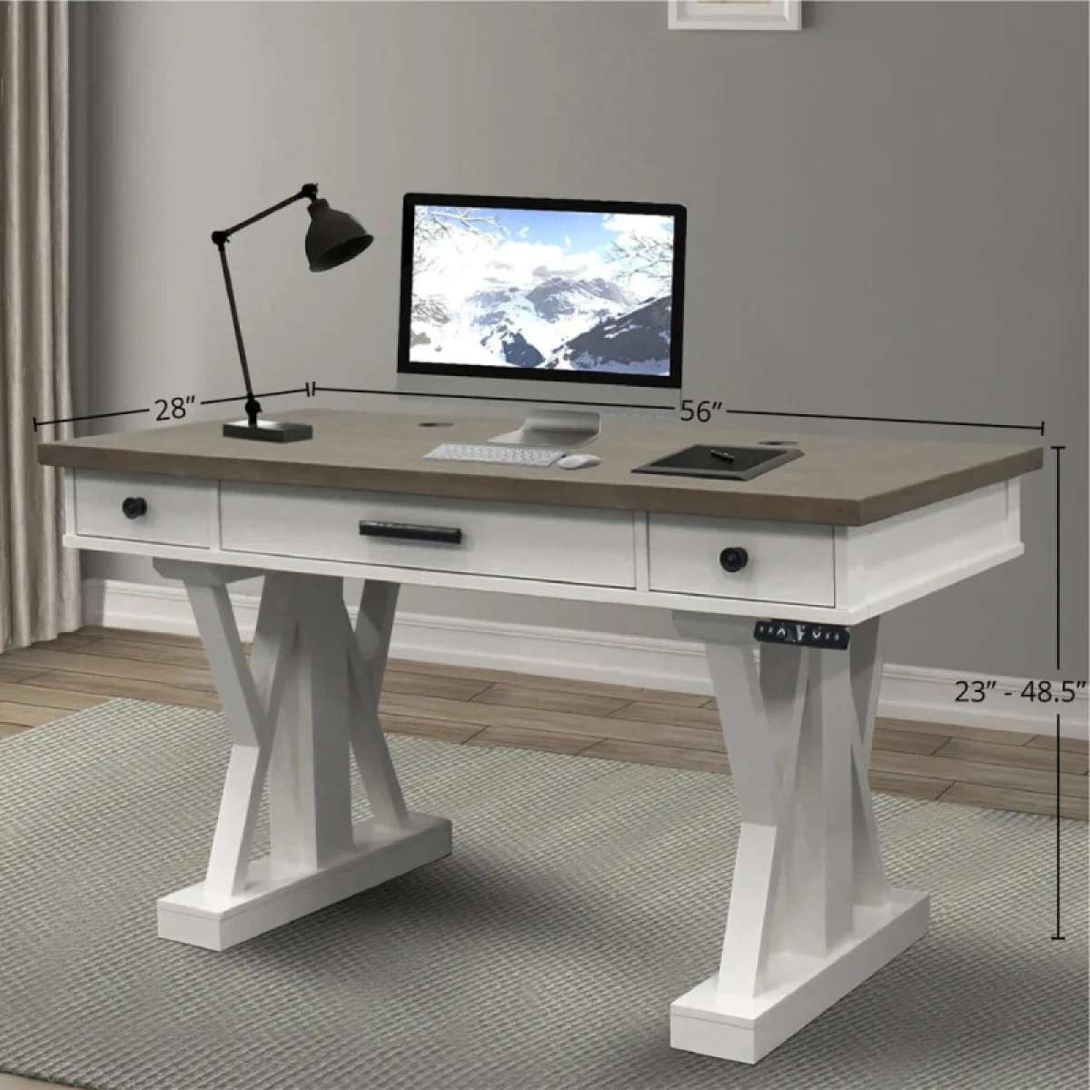Americana Modern – Cotton 56 In. Power Lift Desk (from 23 In. To 48.5 In.) (ame#256t And Lift#200wht) Desks Cotton 7