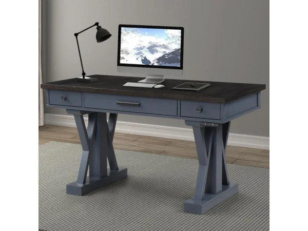 Americana Modern – Denim 56 In. Power Lift Desk (from 23 In. To 48.5 In.) (ame#256t And Lift#200blk) Desks blue