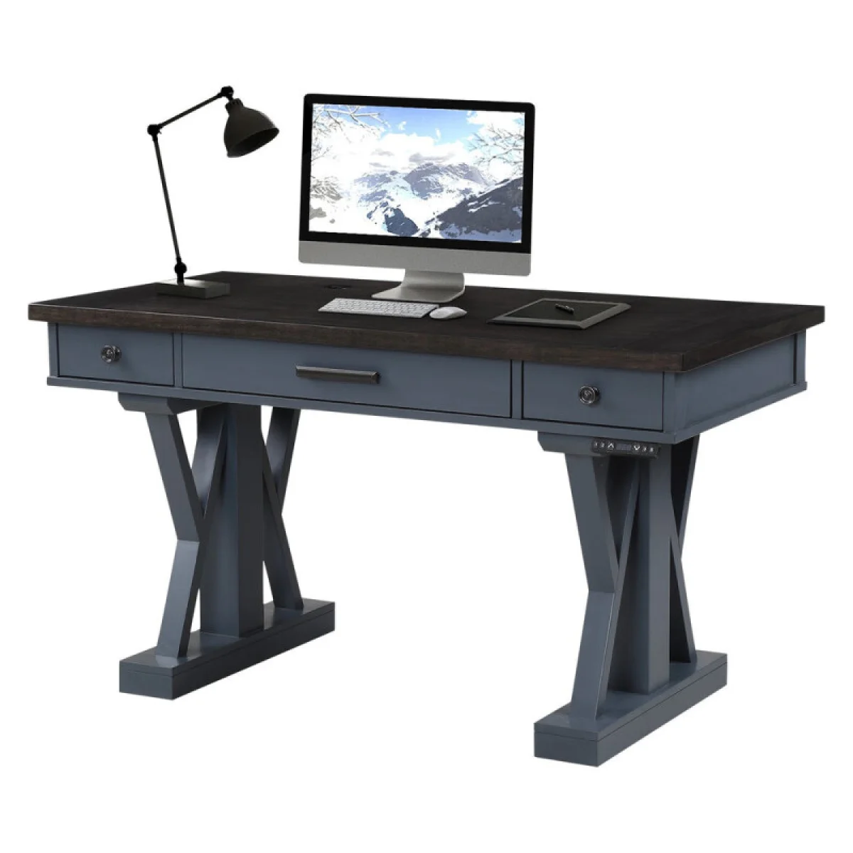 Americana Modern – Denim 56 In. Power Lift Desk (from 23 In. To 48.5 In.) (ame#256t And Lift#200blk) Desks blue 7