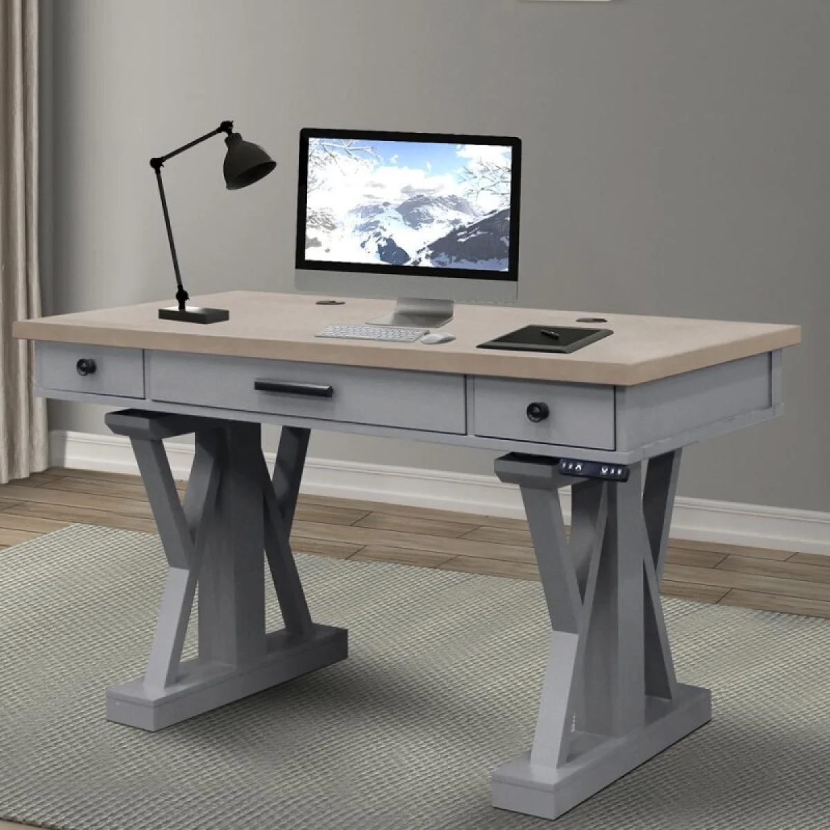 Americana Modern – Dove 56 In. Power Lift Desk (from 23 In. To 48.5 In.) (ame#256t And Lift#200wht) Desks Desks 4