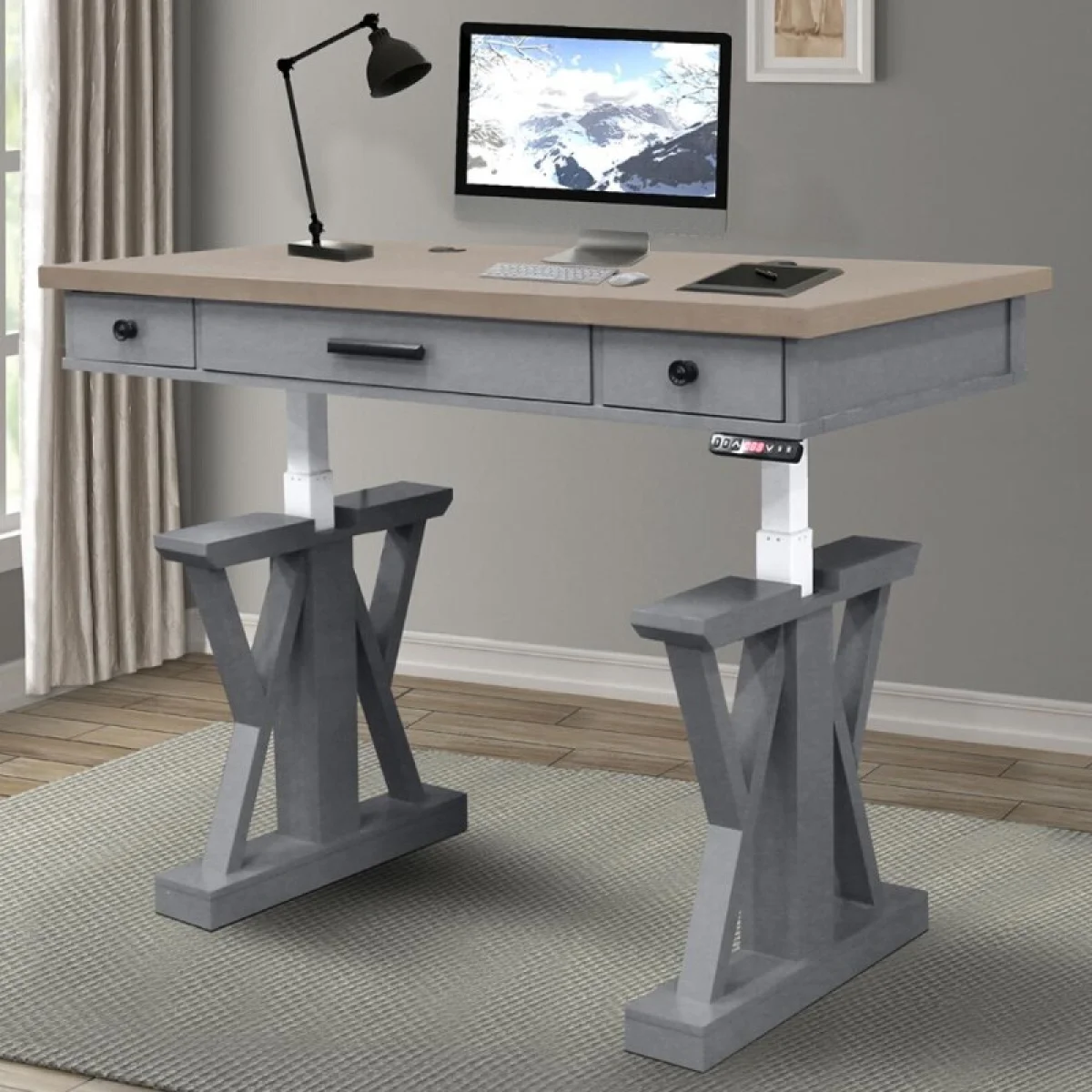 Americana Modern – Dove 56 In. Power Lift Desk (from 23 In. To 48.5 In.) (ame#256t And Lift#200wht) Desks Desks 6