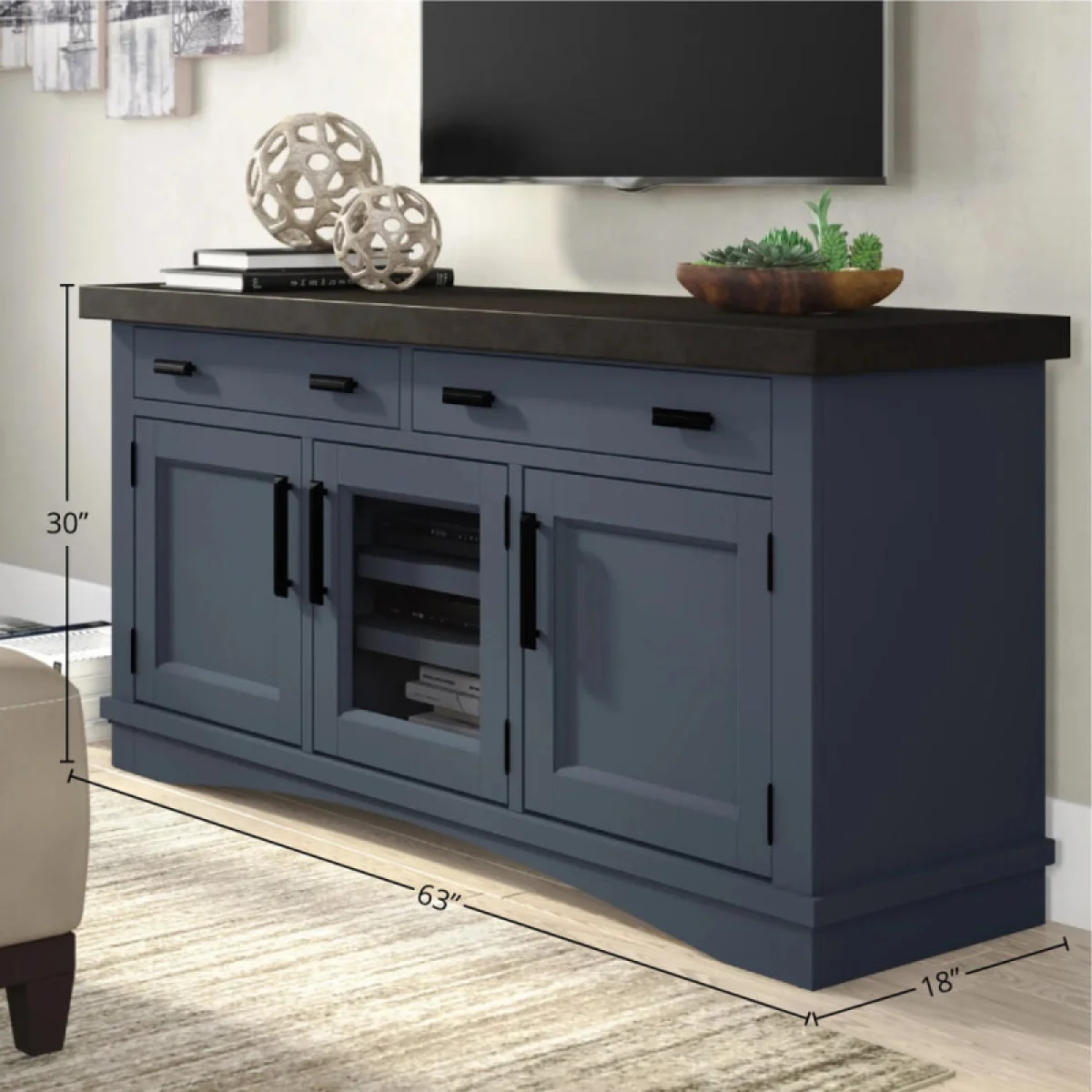 Americana Modern – Denim 63 In. Tv Console Entertainment Stands blue 7