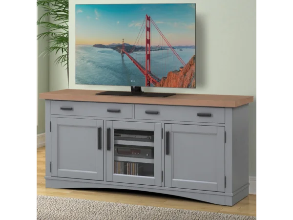 Americana Modern – Dove 63 In. Tv Console Entertainment Stands Dove W/ Weathered Natural Top