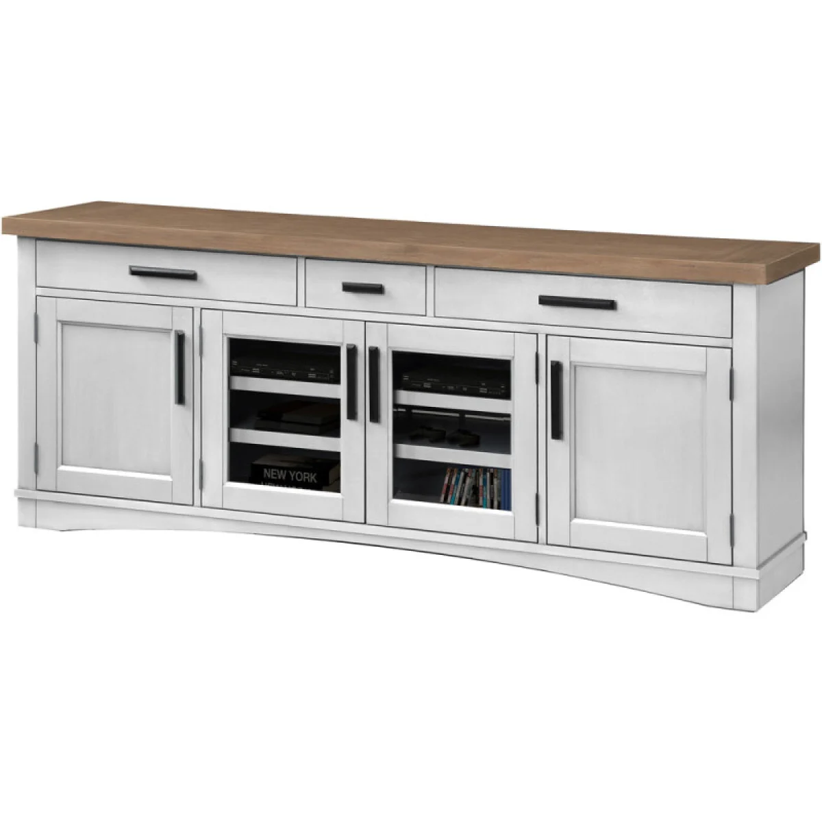 Americana Modern – Cotton 76 In. Tv Console Entertainment Stands Cotton W/ Weathered Natural Top 7