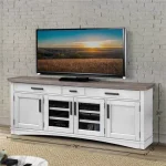Americana Modern – Cotton 76 In. Tv Console Entertainment Stands Cotton W/ Weathered Natural Top 16
