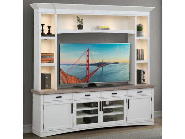 Americana Modern – Cotton 92 In. Tv Console With Hutch And Led Lights Entertainment Stands Cotton