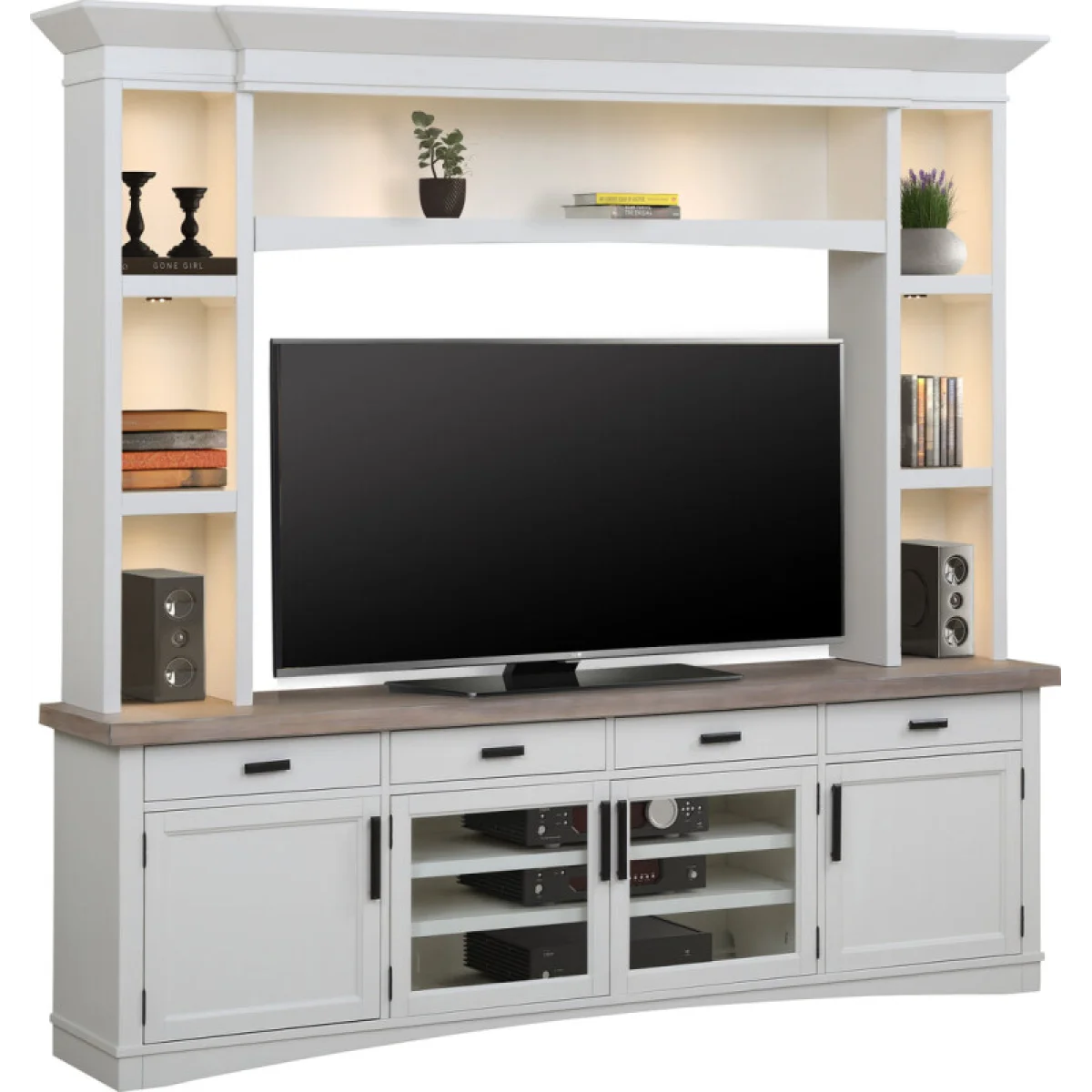 Americana Modern – Cotton 92 In. Tv Console With Hutch And Led Lights Entertainment Stands Cotton 6