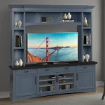 Americana Modern – Denim 92 In. Tv Console With Hutch And Led Lights Entertainment Stands blue 11