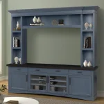 Americana Modern – Denim 92 In. Tv Console With Hutch And Led Lights Entertainment Stands blue 13