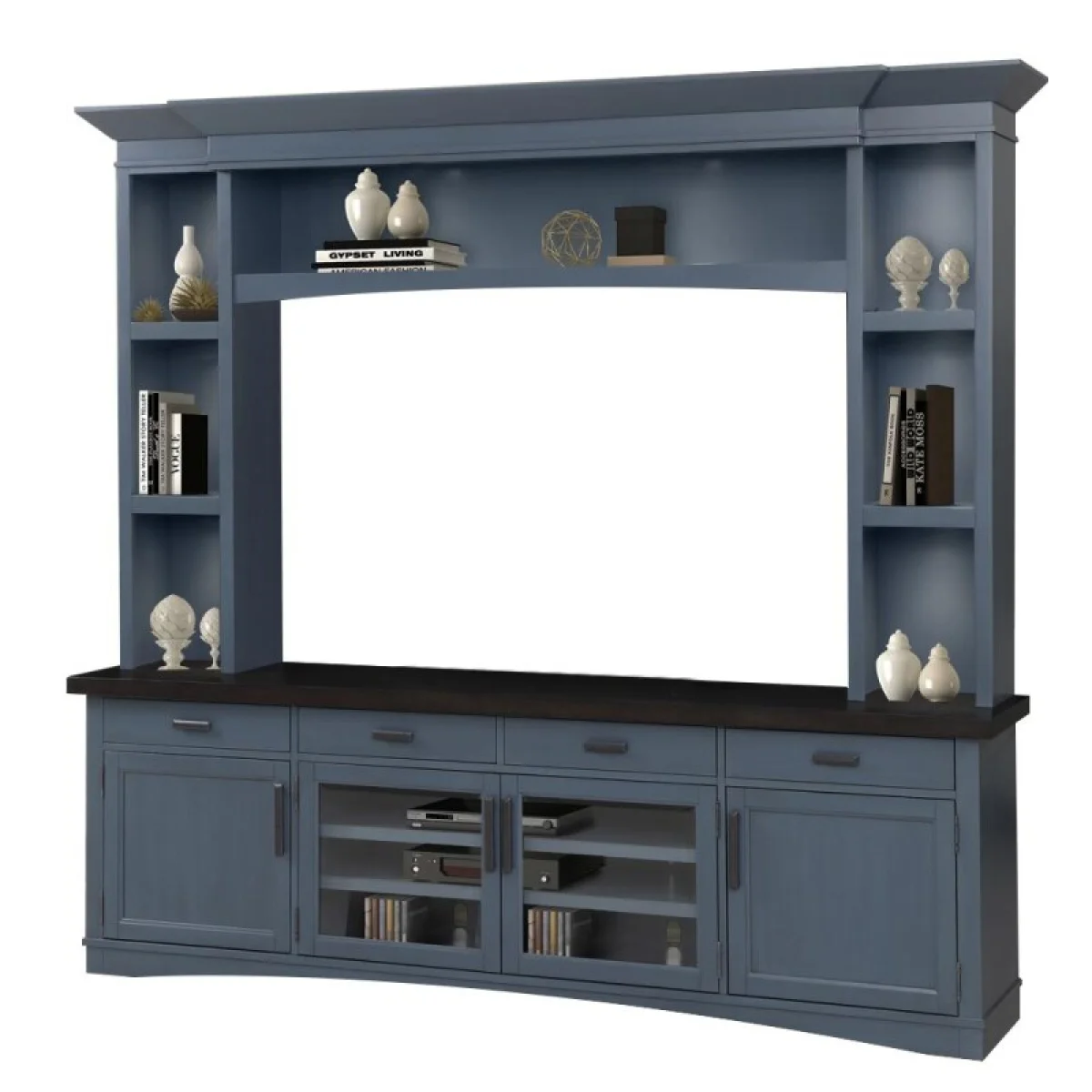 Americana Modern – Denim 92 In. Tv Console With Hutch And Led Lights Entertainment Stands blue 7