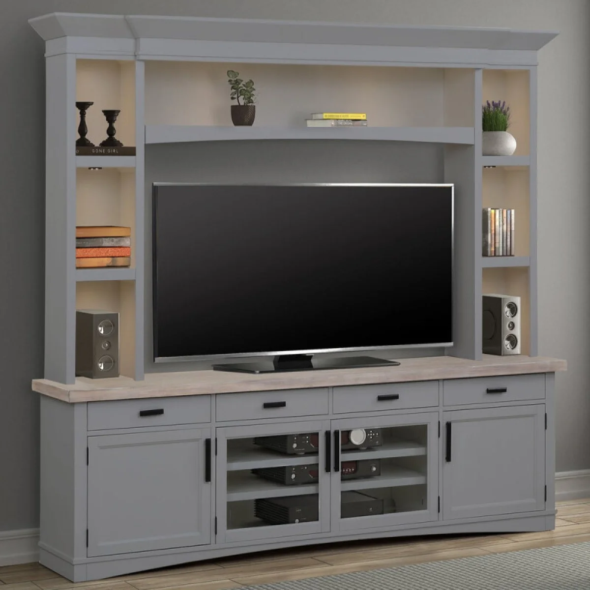 Americana Modern – Dove 92 In. Tv Console With Hutch And Led Lights Entertainment Stands Dove 4