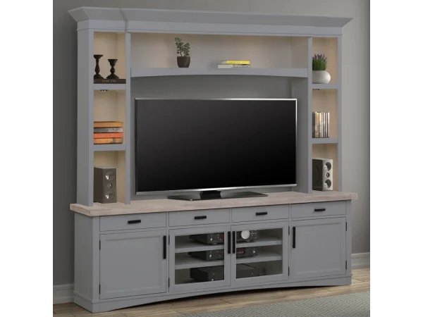 Americana Modern – Dove 92 In. Tv Console With Hutch And Led Lights Entertainment Stands Dove