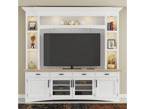 Americana Modern – Cotton 92 In. Tv Console With Hutch, Backpanel And Led Lights Entertainment Stands Cotton