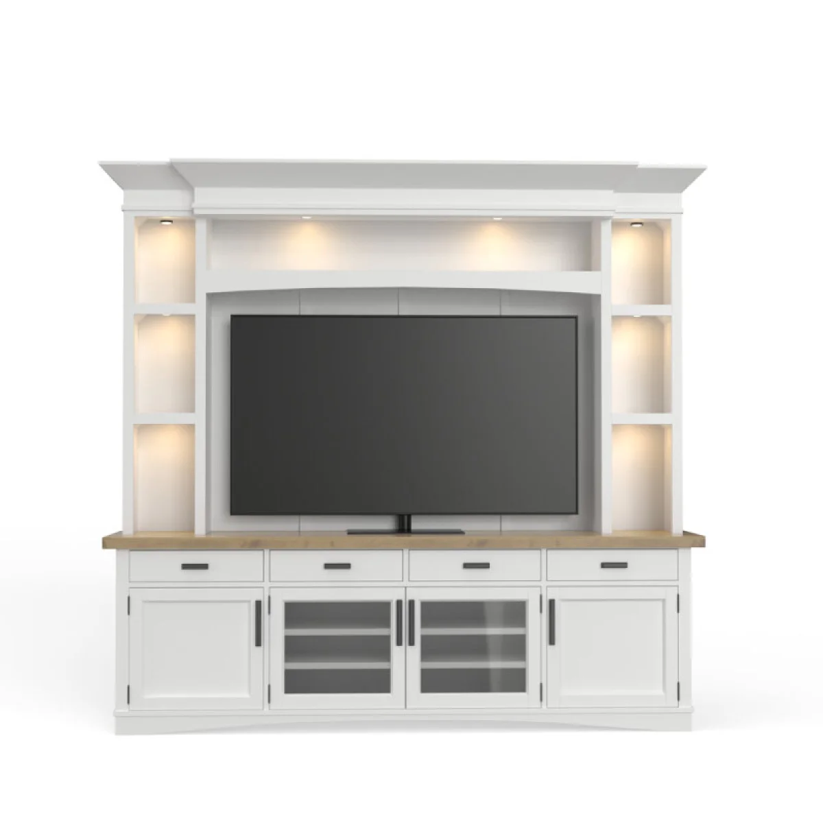 Americana Modern – Cotton 92 In. Tv Console With Hutch, Backpanel And Led Lights Entertainment Stands Cotton 8