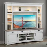 Americana Modern – Cotton 92 In. Tv Console With Hutch, Backpanel And Led Lights Entertainment Stands Cotton 18