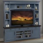 Americana Modern – Denim 92 In. Tv Console With Hutch, Backpanel And Led Lights Entertainment Stands blue 12