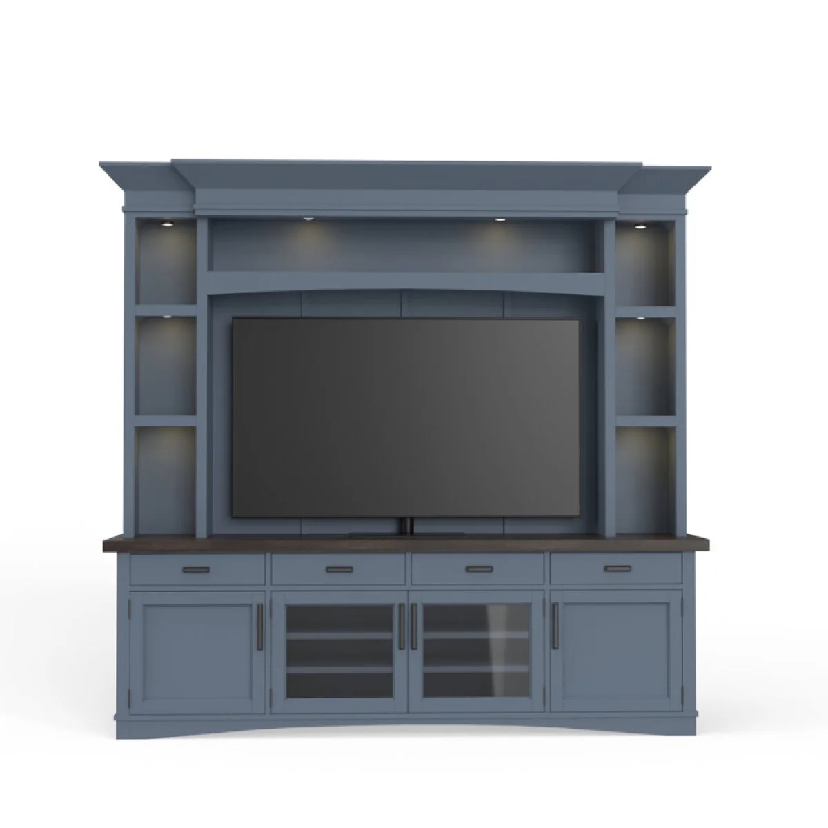 Americana Modern – Denim 92 In. Tv Console With Hutch, Backpanel And Led Lights Entertainment Stands blue 7