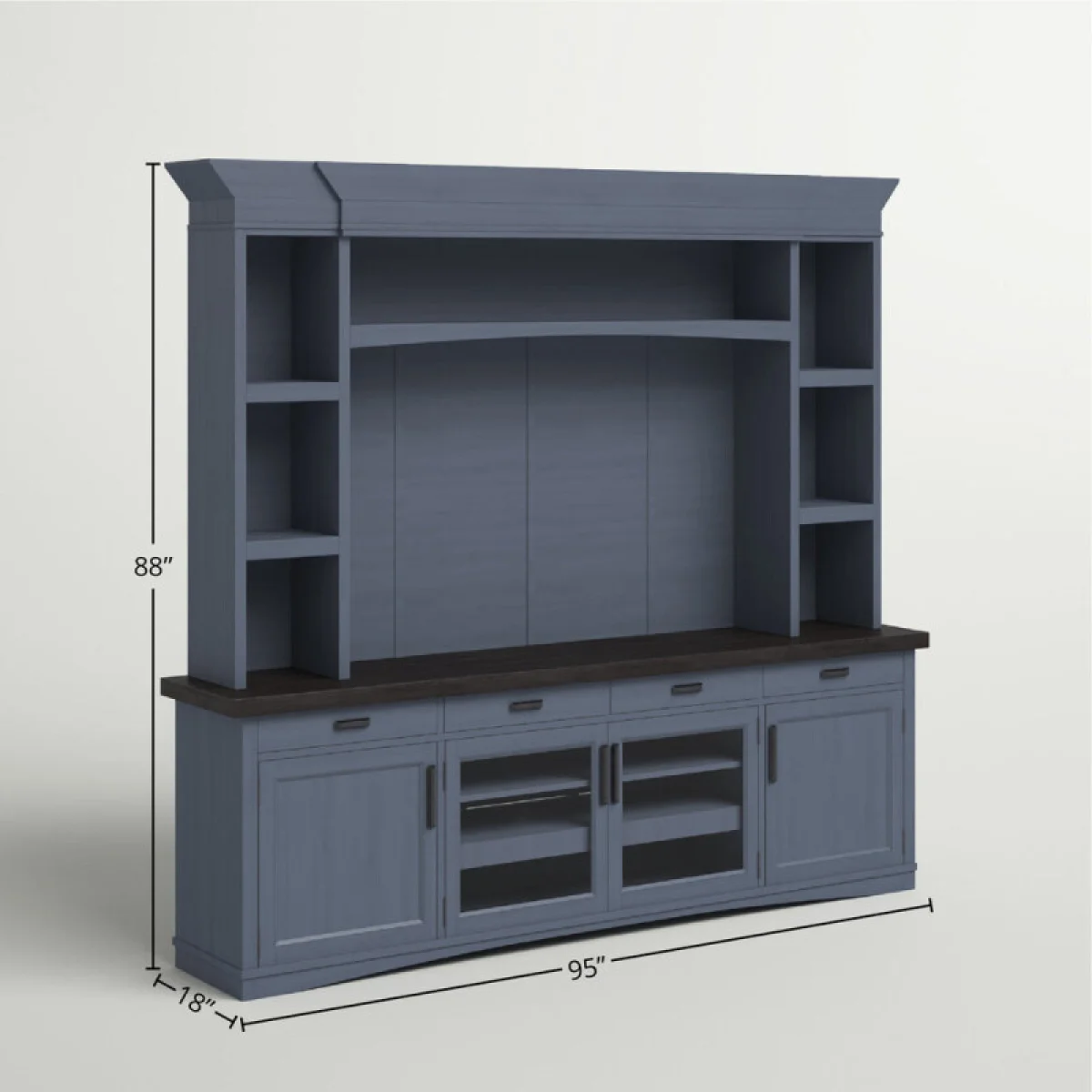 Americana Modern – Denim 92 In. Tv Console With Hutch, Backpanel And Led Lights Entertainment Stands blue 8