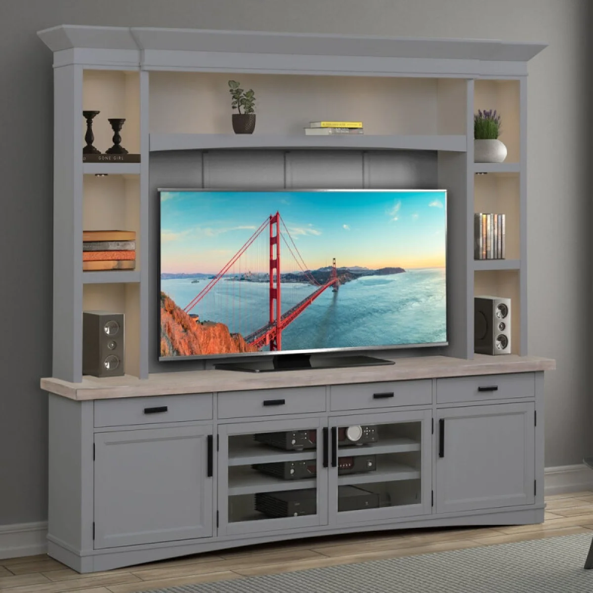 Americana Modern – Dove 92 In. Tv Console With Hutch, Backpanel And Led Lights Entertainment Stands Dove 4
