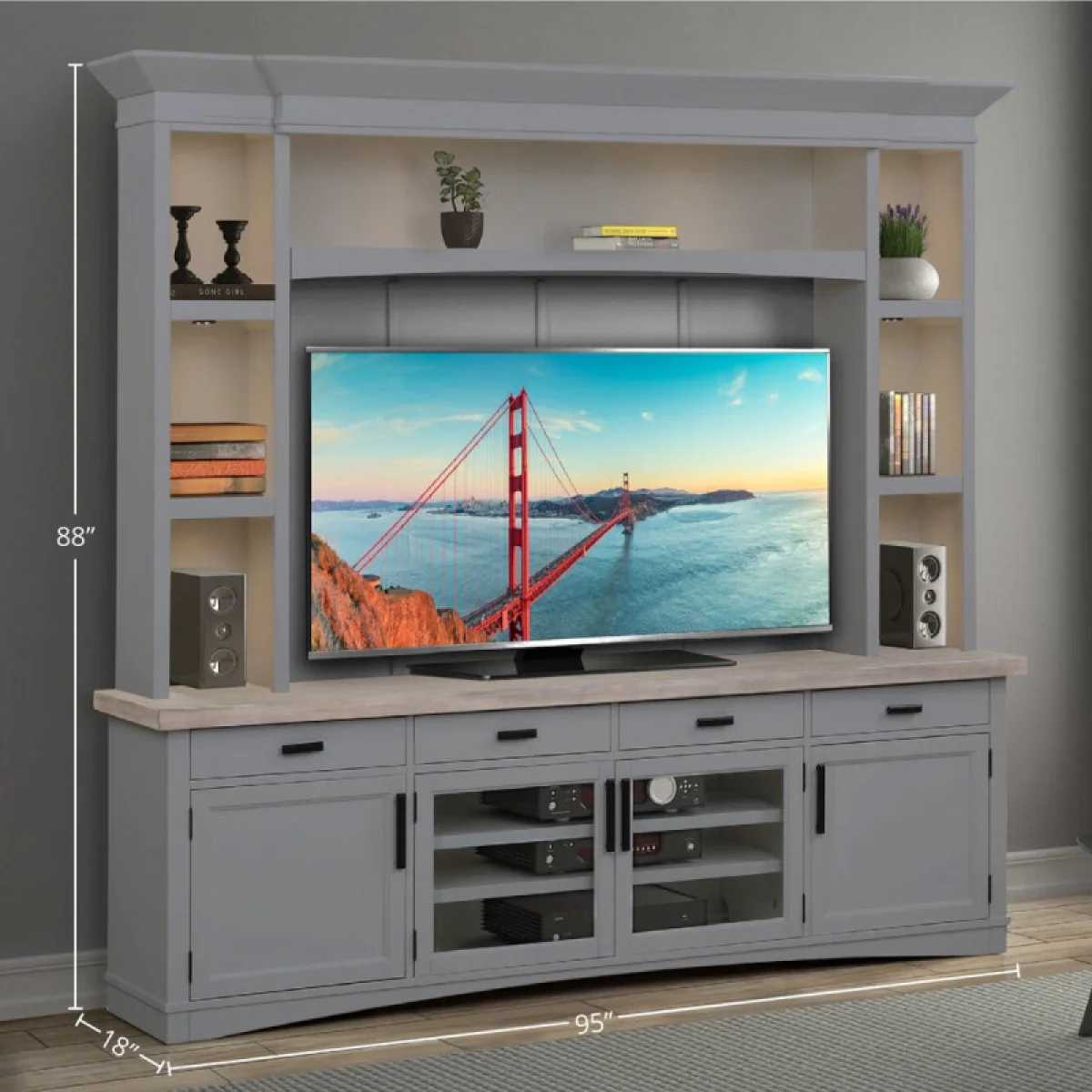 Americana Modern – Dove 92 In. Tv Console With Hutch, Backpanel And Led Lights Entertainment Stands Dove 8