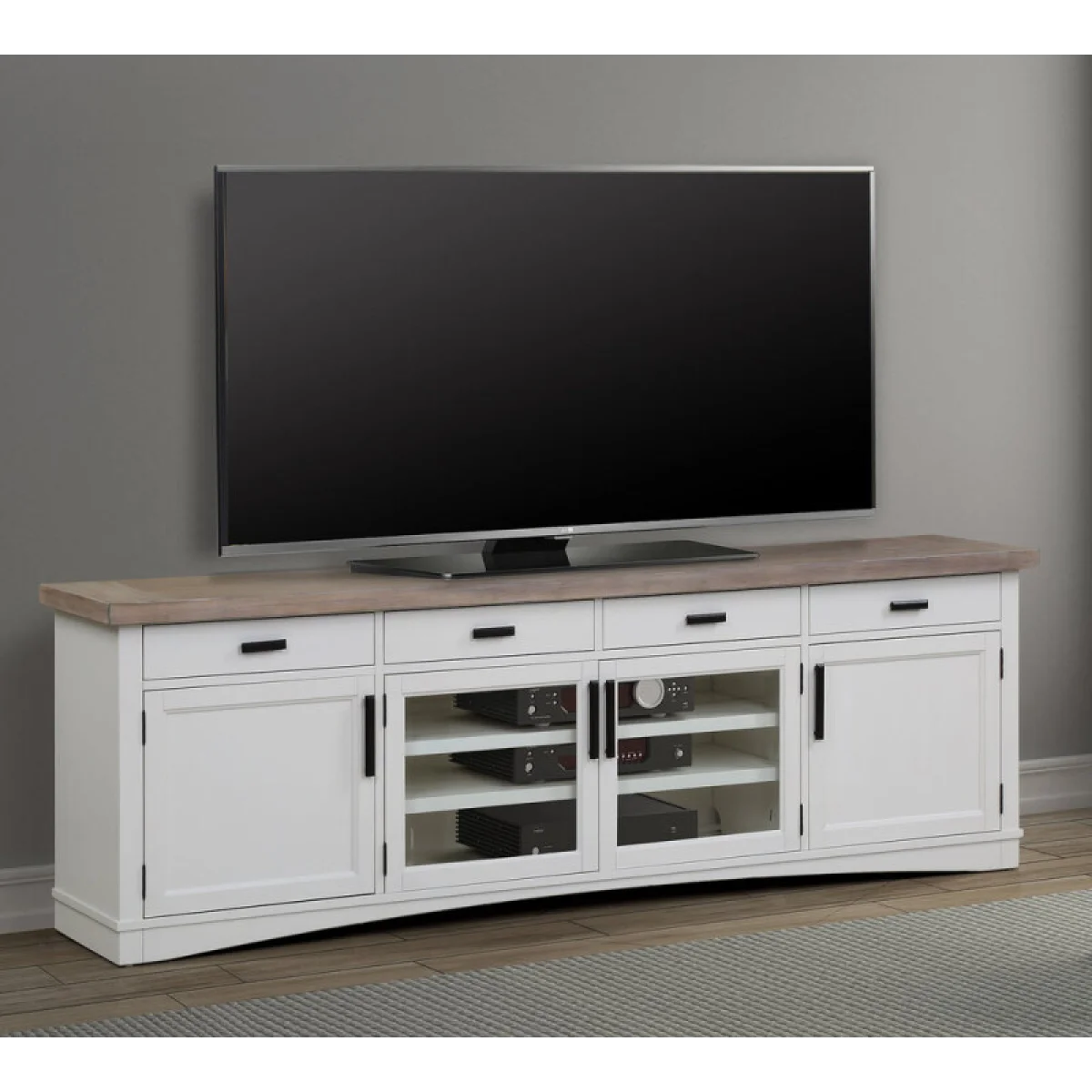 Americana Modern – Cotton 92 In. Tv Console Entertainment Stands Cotton W/ Weathered Natural Top 4