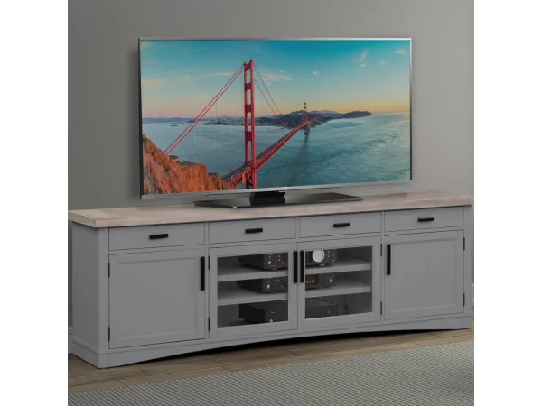 Americana Modern – Dove 92 In. Tv Console Entertainment Stands Dove W/ Weathered Natural Top