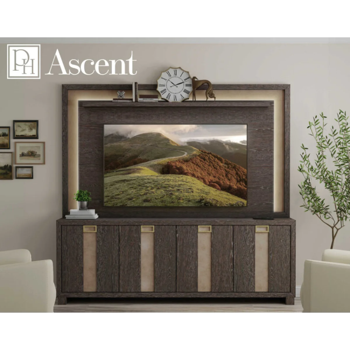 Ascent 90 In. Tv Console With Hutch And Back Panel Entertainment Stands Brown 14