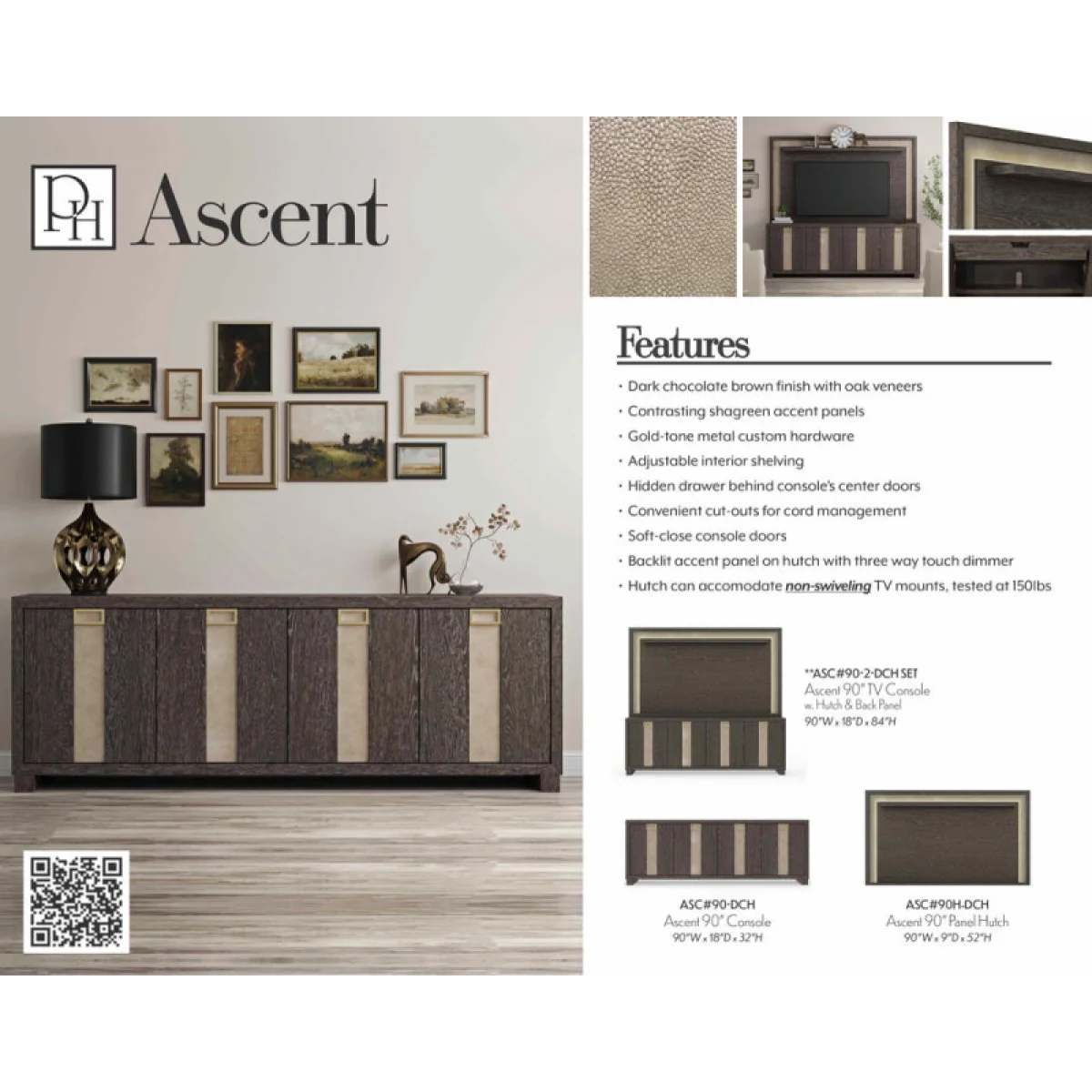 Ascent 90 In. Tv Console With Hutch And Back Panel Entertainment Stands Brown 15