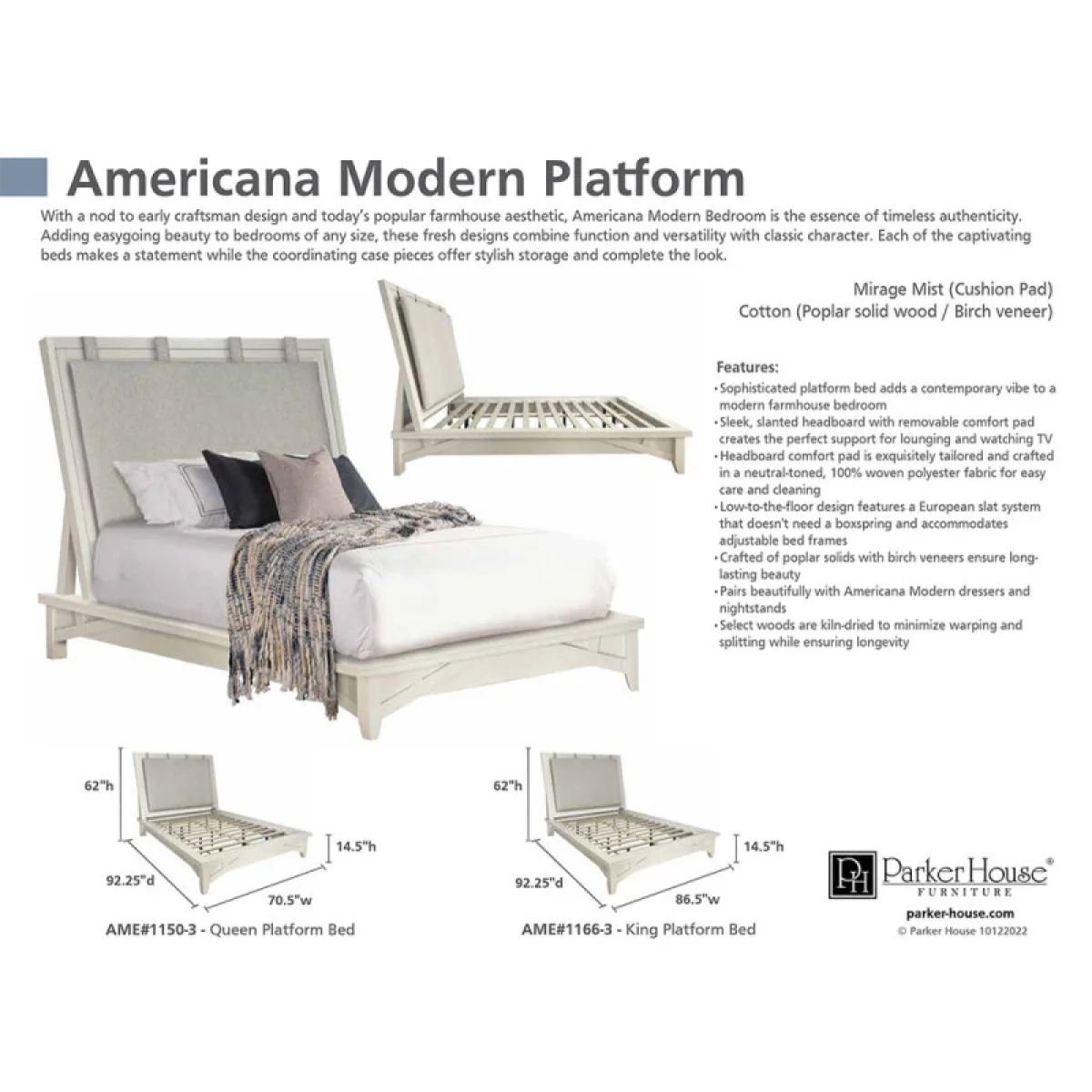 Americana Modern Bedroom King 6/6 Platform Bed (1166hbw_pad/1166fb/115066r) Beds Beds 13