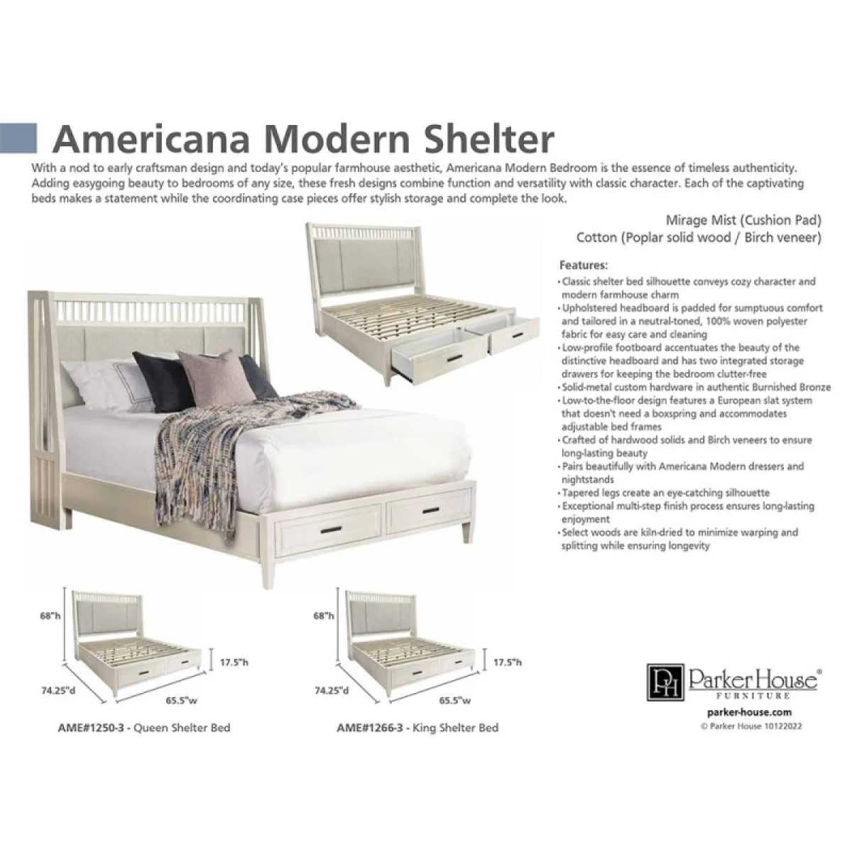 Americana Modern Bedroom Queen 5/0 Shelter Bed (1250hb/1250fb/125066r) Beds Beds 12