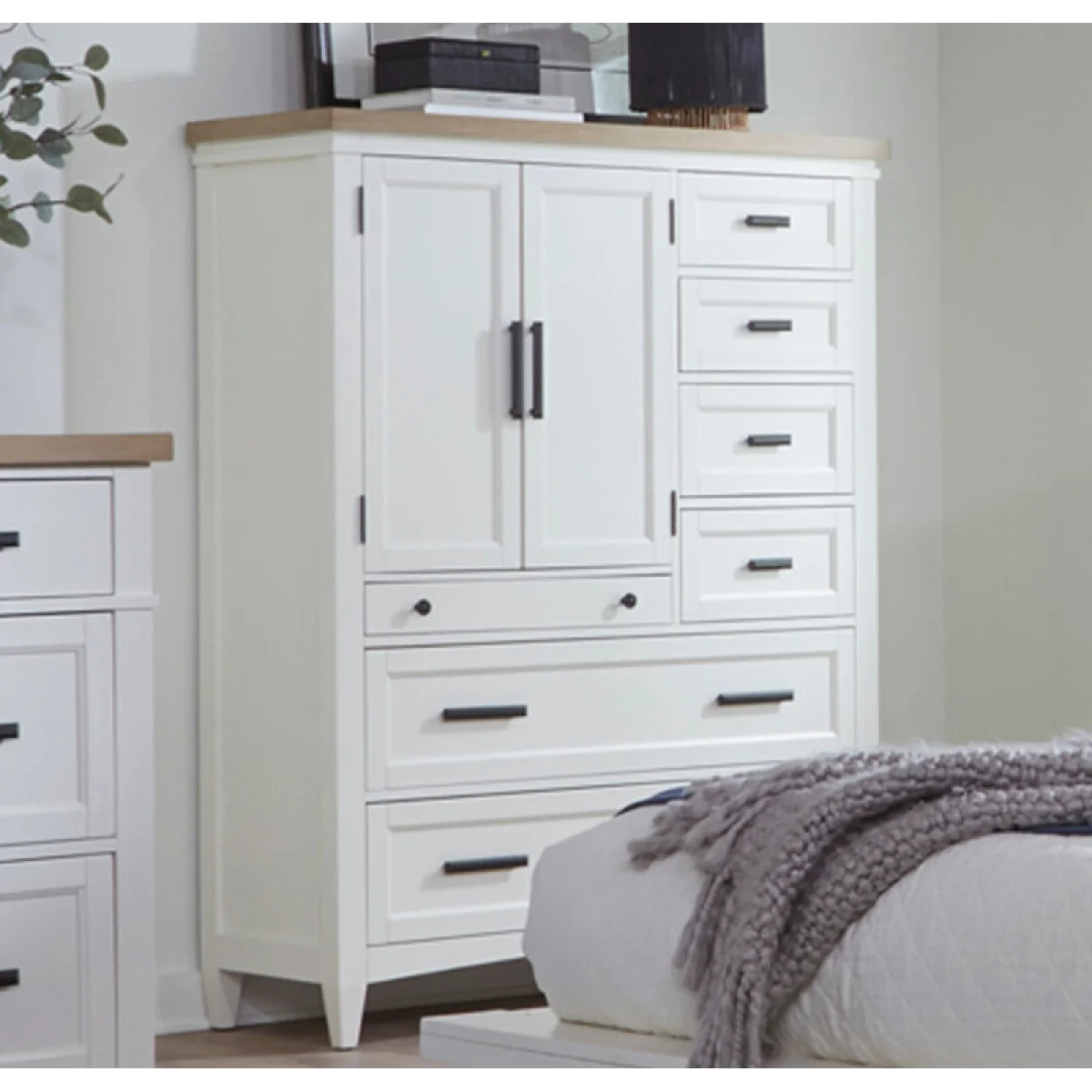 Americana Modern Bedroom 2 Door Chest With 7 Drawers And Work Station Office Storage Cotton With Weathered Natural Top 4
