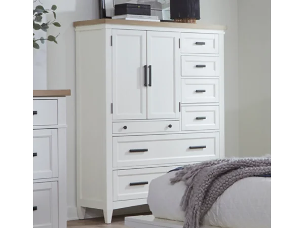 Americana Modern Bedroom 2 Door Chest With 7 Drawers And Work Station Office Storage Cotton With Weathered Natural Top 4