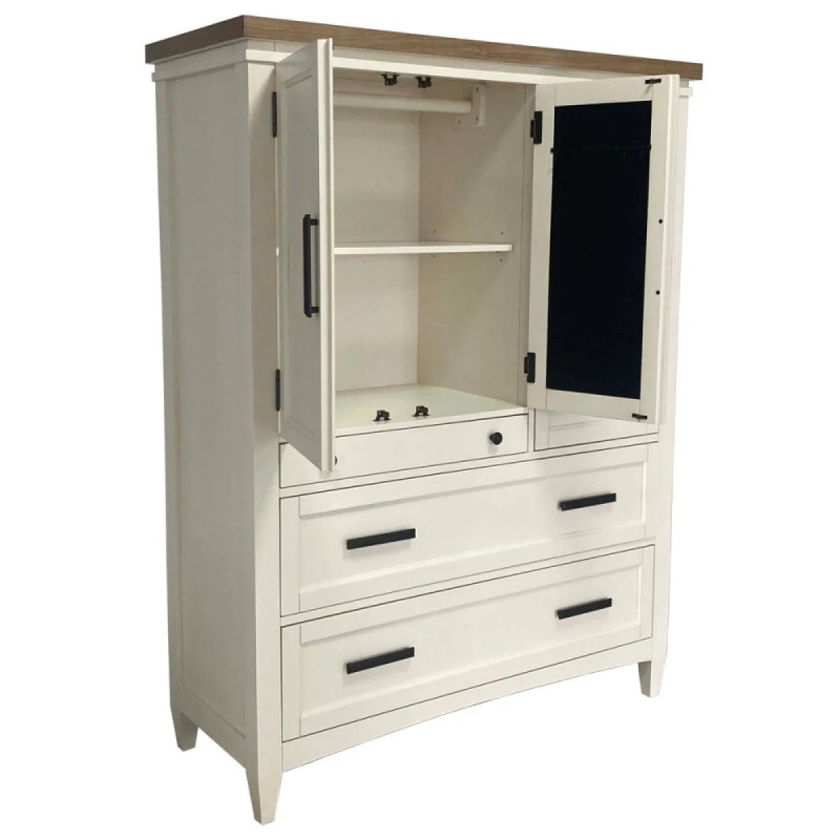Americana Modern Bedroom 2 Door Chest With 7 Drawers And Work Station Office Storage Cotton With Weathered Natural Top 7