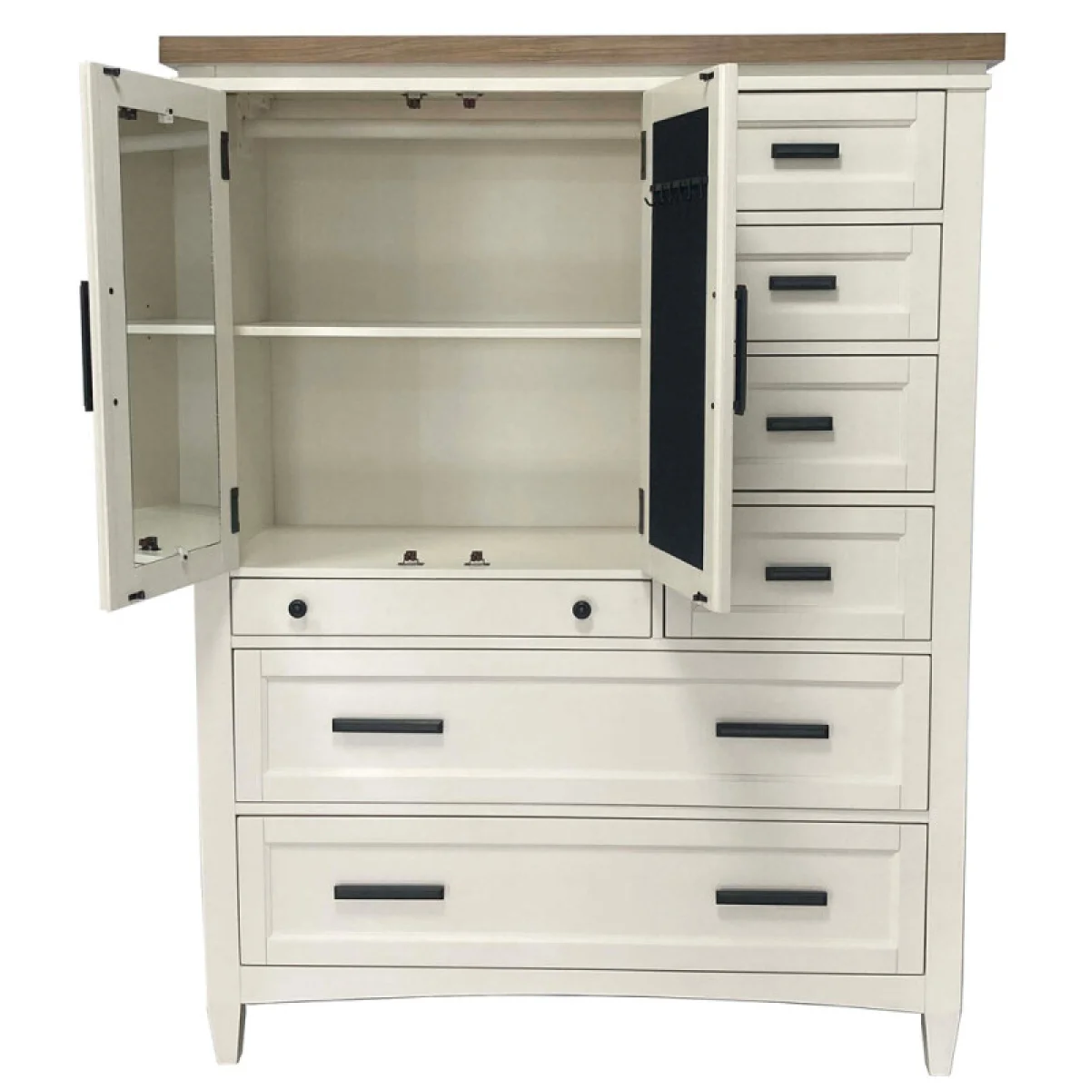 Americana Modern Bedroom 2 Door Chest With 7 Drawers And Work Station Office Storage Cotton With Weathered Natural Top 9