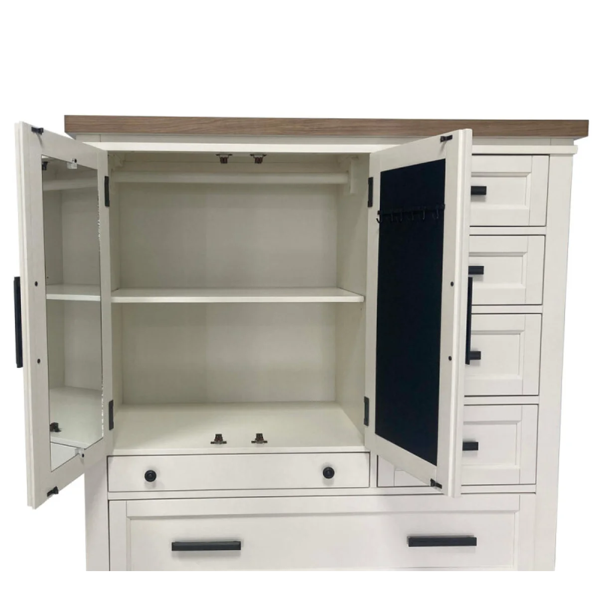 Americana Modern Bedroom 2 Door Chest With 7 Drawers And Work Station Office Storage Cotton With Weathered Natural Top 12