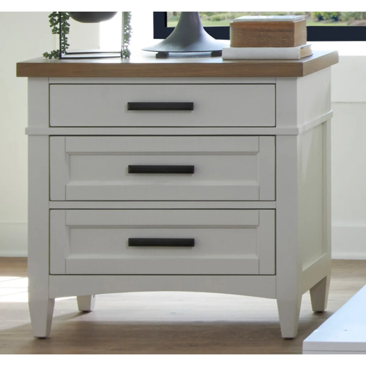 Americana Modern Bedroom 3 Drawer Nightstand With Charging Station Nightstands Cotton With Weathered Natural Top 4