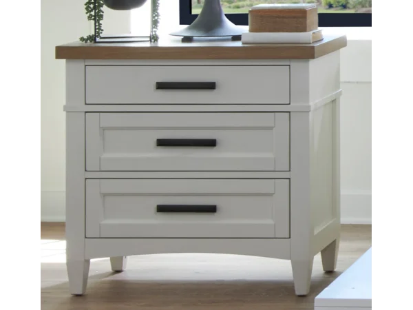 Americana Modern Bedroom 3 Drawer Nightstand With Charging Station Nightstands Cotton With Weathered Natural Top