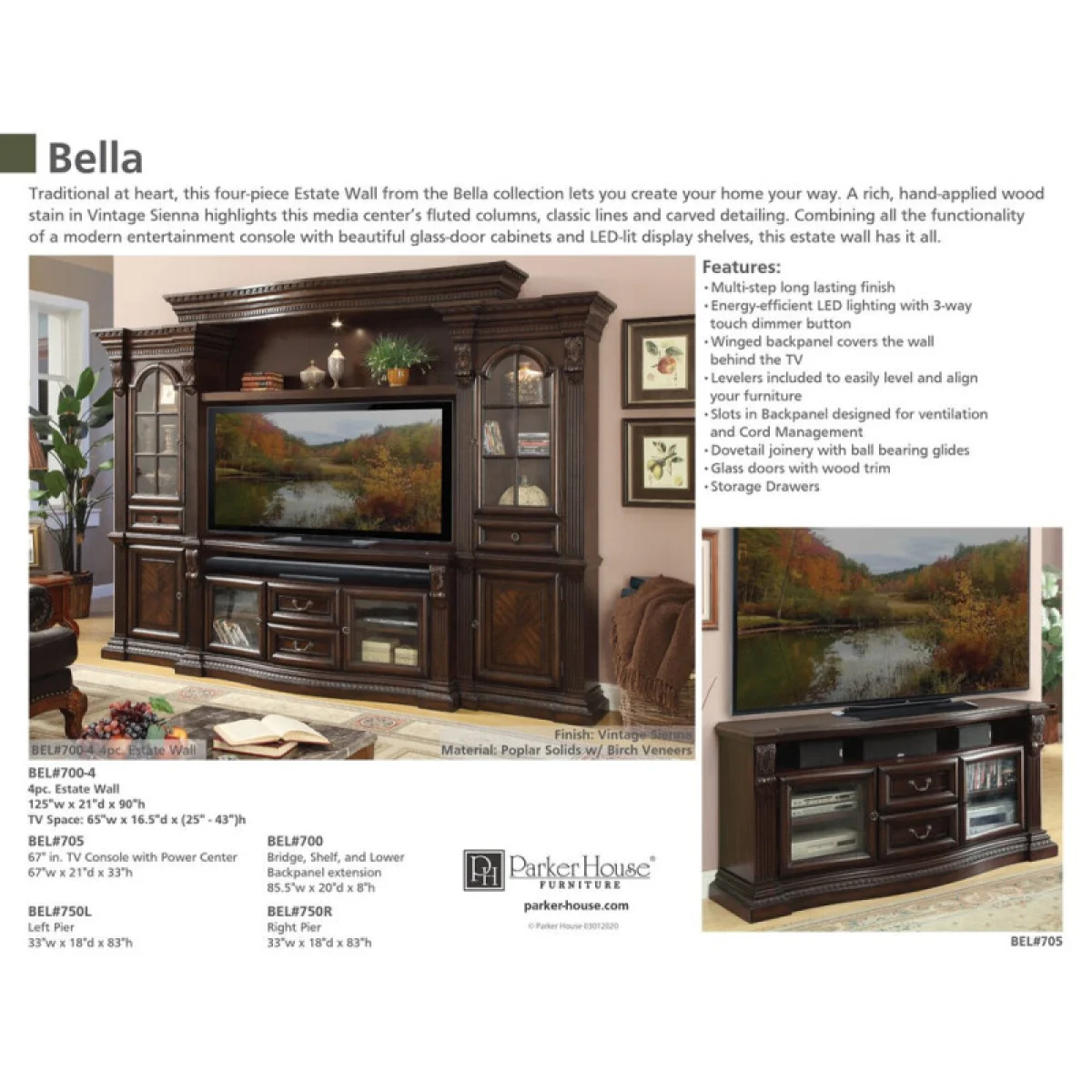 Bella 4-piece Estate Wall Entertainment Stands Brown 9