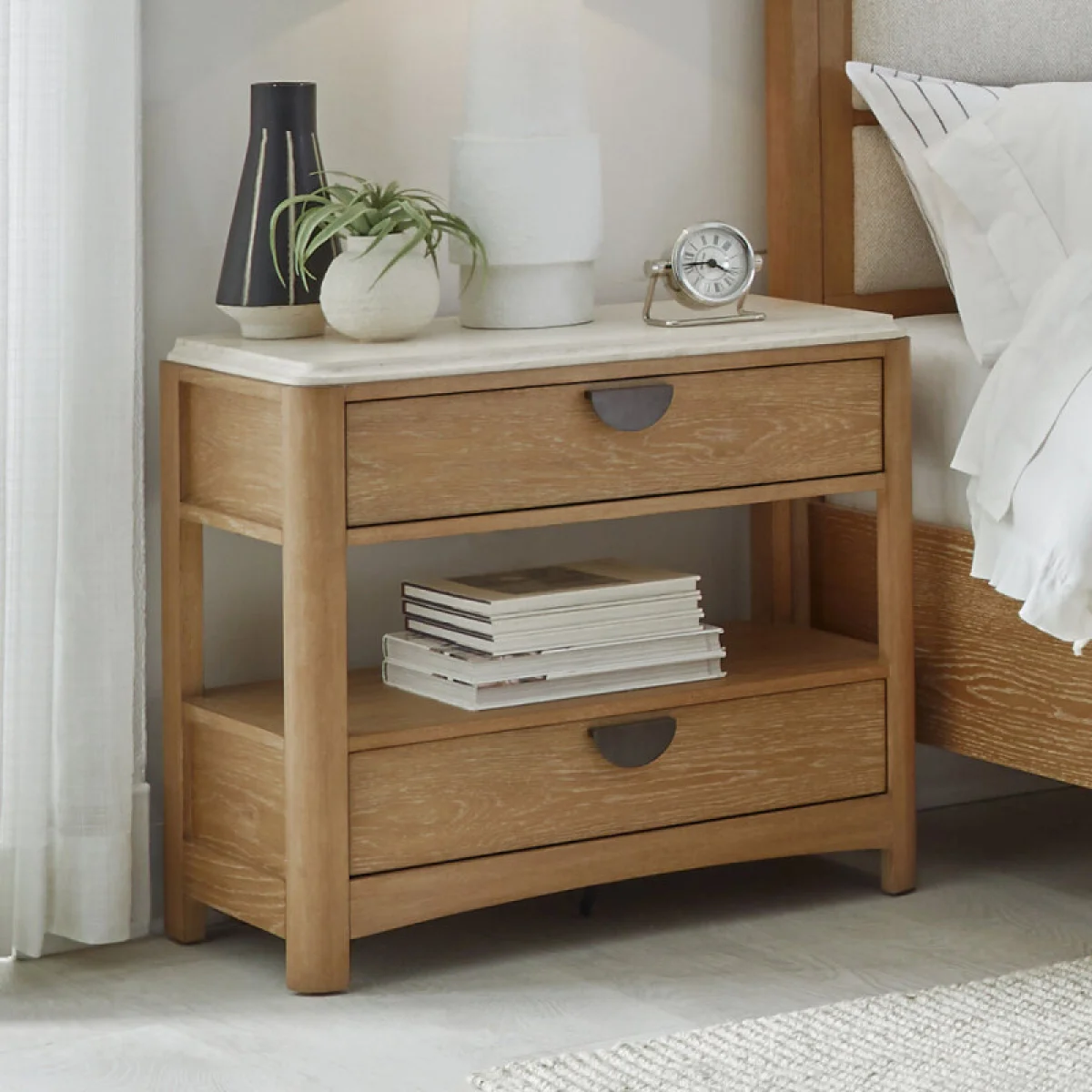 Escape Two-drawer Nightstand With Stone Top Nightstands Cream 4