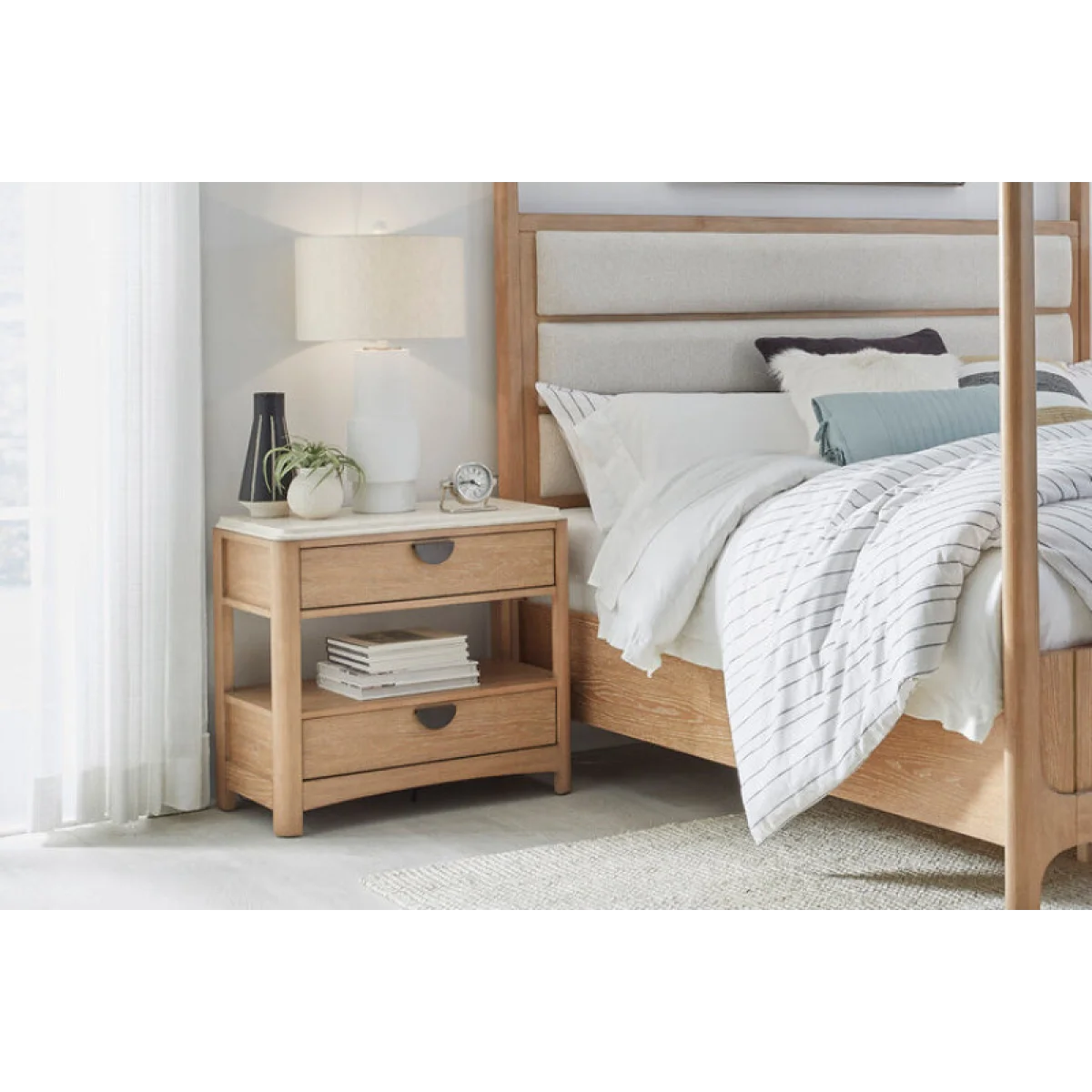 Escape Two-drawer Nightstand With Stone Top Nightstands Cream 6